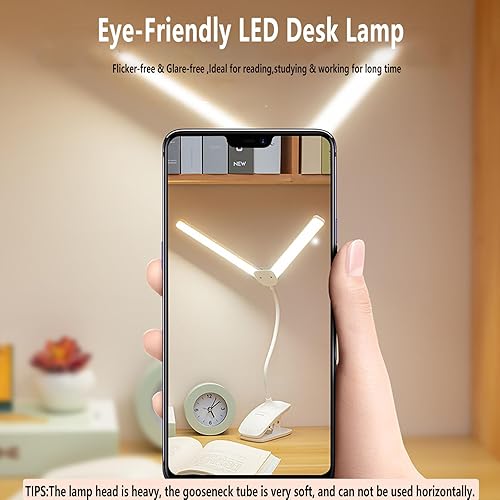 Miniatura 2 de Lámpara de escritorio LED de doble cabeza con abrazadera, luces de clip para oficina en casa, lámparas de mesa recargables de 3800 mAh, 3 modos de