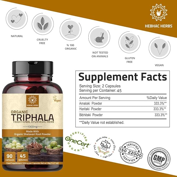 Triphala Capsules - Rich in Vitamin C & Antioxidants | with Goodness of Amla, Haritaki & Bibhitaki - 90 Capsules