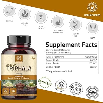 Triphala Capsules - Rich in Vitamin C & Antioxidants | with Goodness of Amla, Haritaki & Bibhitaki - 90 Capsules