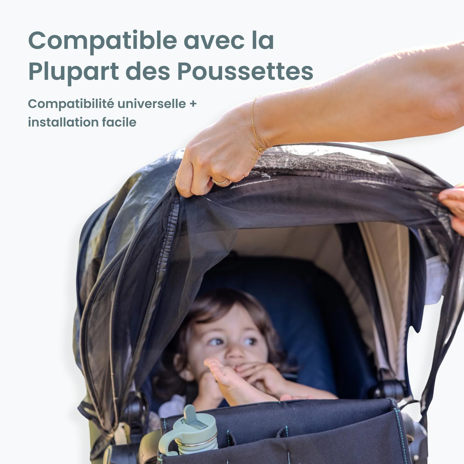 Habillage Pluie 3-en-1 Universel pour Poussette | Compatible poussettes, nacelles et sièges auto, Protection UPF 50+, Moustiquaire intégrée, 47% de matériaux recyclés