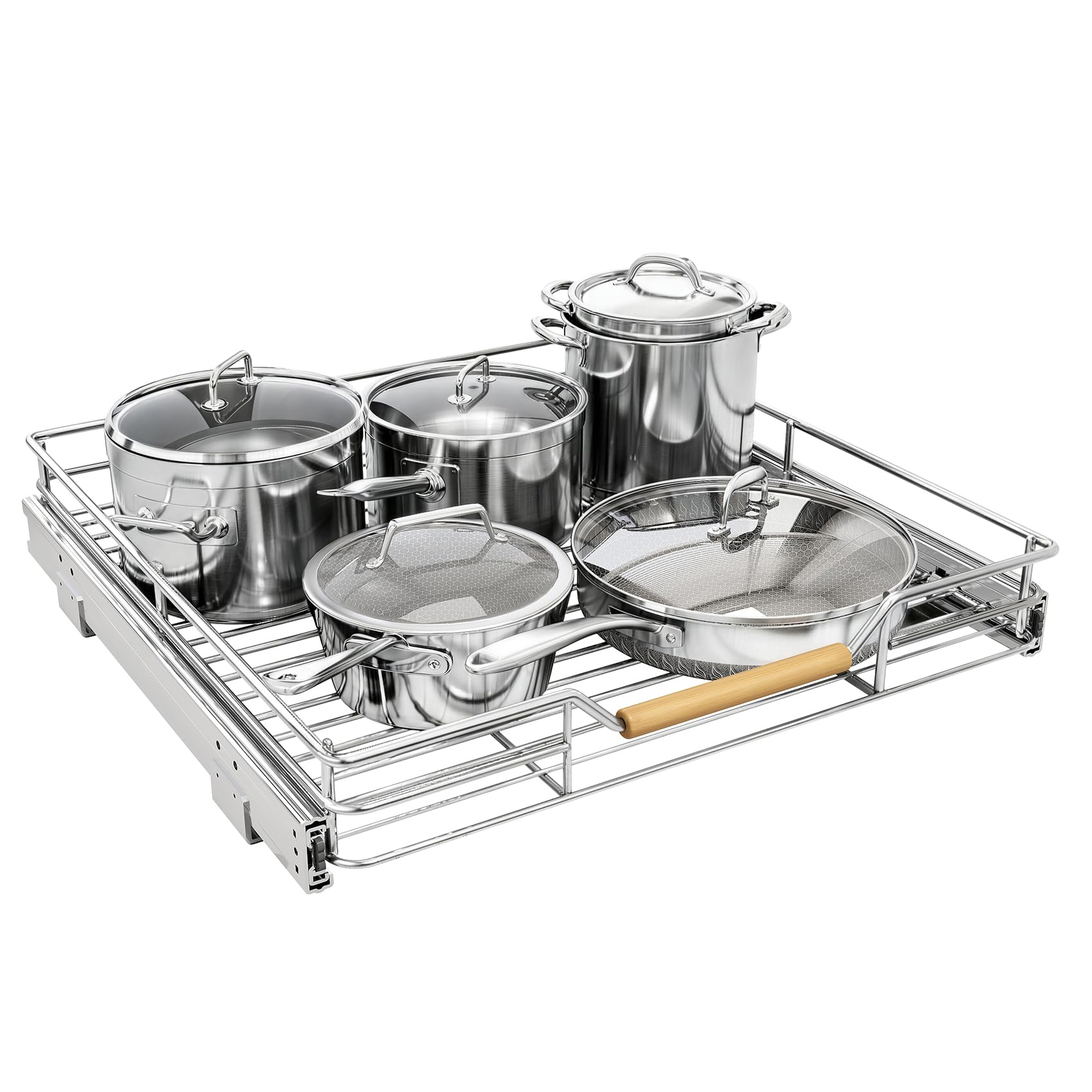 Pull out Cabinet Organizer, 21"W X 21"D, Heavy Duty Smooth Sliding Under Cabinet Shelves for Pots and Pans, Full-Extension Roll out Drawers, Slide out Organization for Home Kitchen Pantry