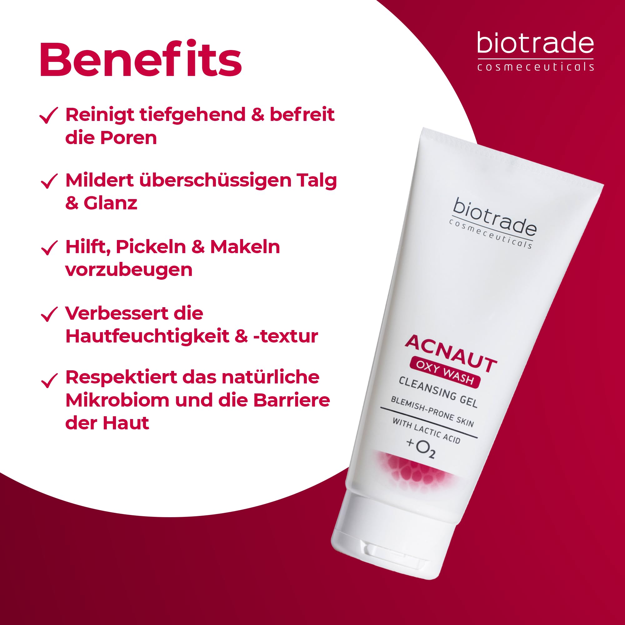 Biotrade Acnaut Oxy Wash Reinigungs-Gel für zu Unreinheiten neigende Haut – Körper- und Gesichtsreiniger mit Milchsäure für Erwachsene & Teenager – Ideal zur Rasur & Haarentfernung – 200 ml