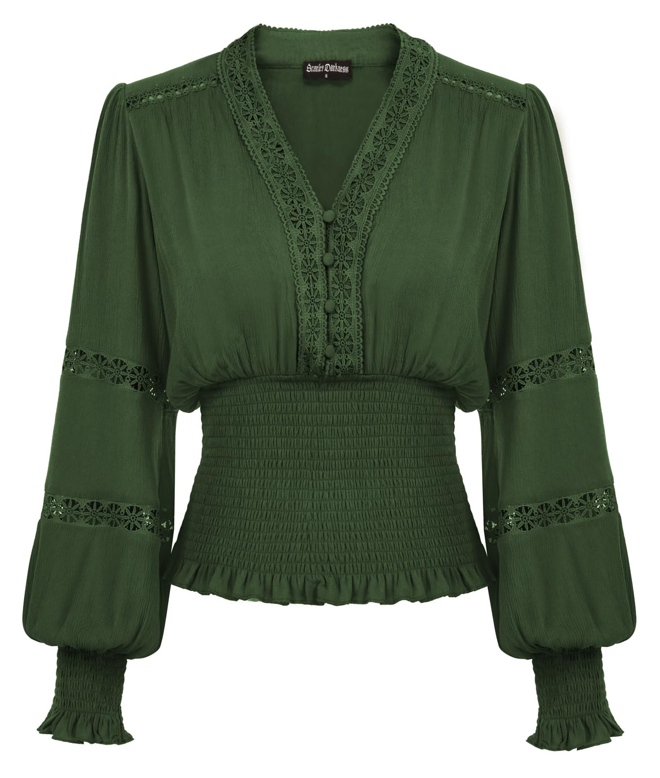 SCARLET DARKNESS Damen Renaissance Spitzenbluse Mittelalter Gesmokt Langarmshirt