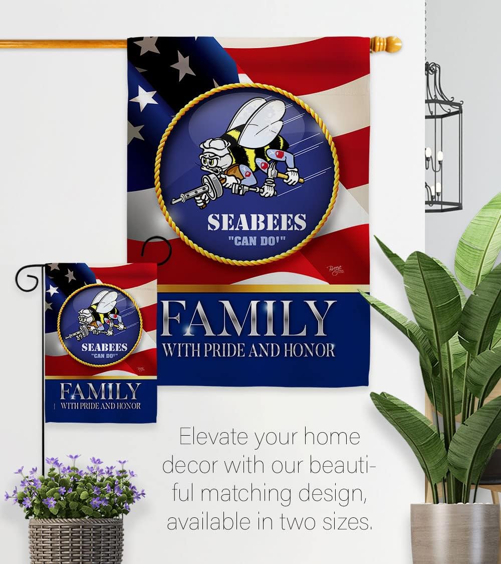 Breeze Decor US Family Honor Garden Flag Armed Forces Navy USN Seabee United State American Military Veteran Retire Official House Banner Small Yard Gift Double-Sided, Made in USA