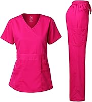 Vista 1 de Dagacci Medical Uniform Conjunto de ropa quirúrgica elástica y suave con cuello en Y y pantalones para mujer