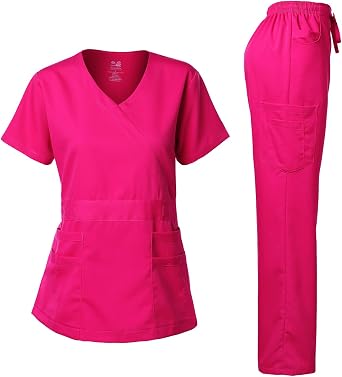 Dagacci Medical Uniform Womens Scrub Set Stretch and Soft Y-Neck Top and Pants