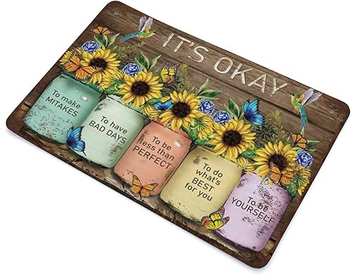 Miniatura 3 de Letrero de lata de estilo retro de 8 x 12 pulgadas, letrero de lata con diseño de girasol con texto en inglés "It's Okay to Make Mistake", mariposas