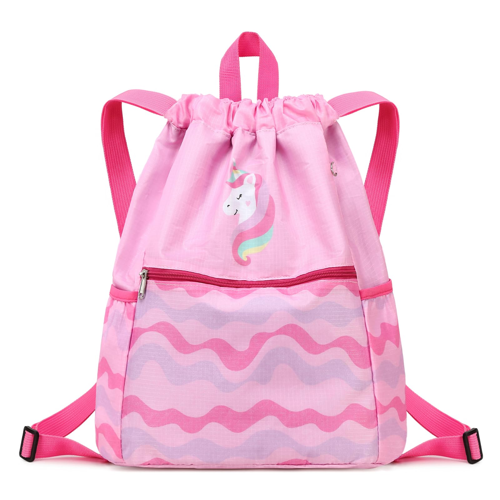 Ryushoyo Drawstring Backpack for Girls Women Lgihtweight Large Travel Bags Sport String Bag Sackpack for Gym Shopping Yoga Bag Unicorn Pink