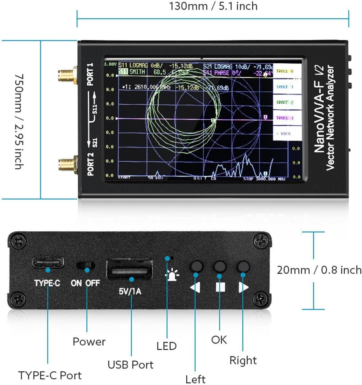 NanoVNA-F V2 ベクトルネットワークアナライザ 4.3インチディスプレイ アンテナアナライザ 短波 HF VHF UHF