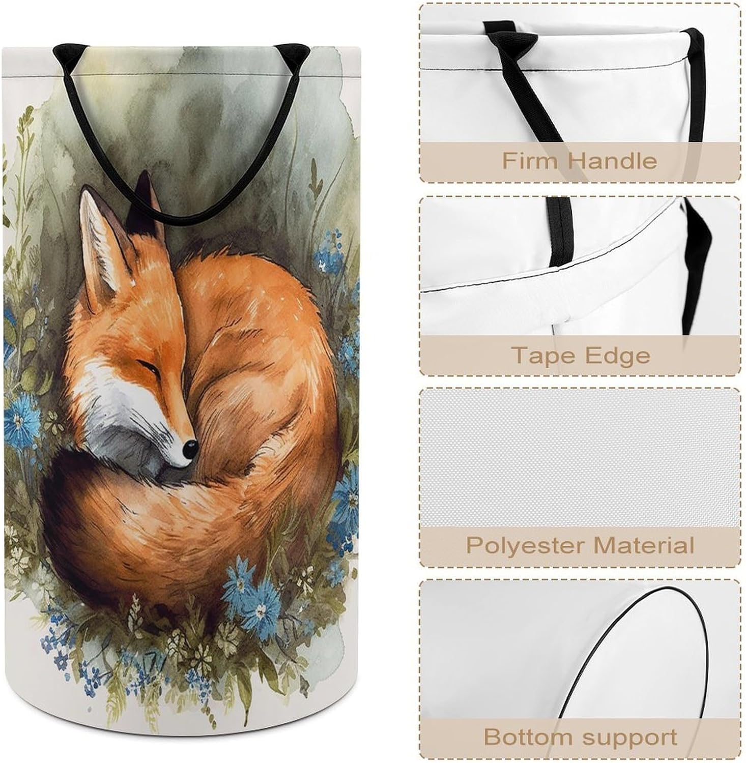 Large Laundry Hamper with Handles A Sleeping Fox Laundry Basket Freestanding Waterproof Clothes Hamper for Living Room Bedroom Bathroom College Dorm