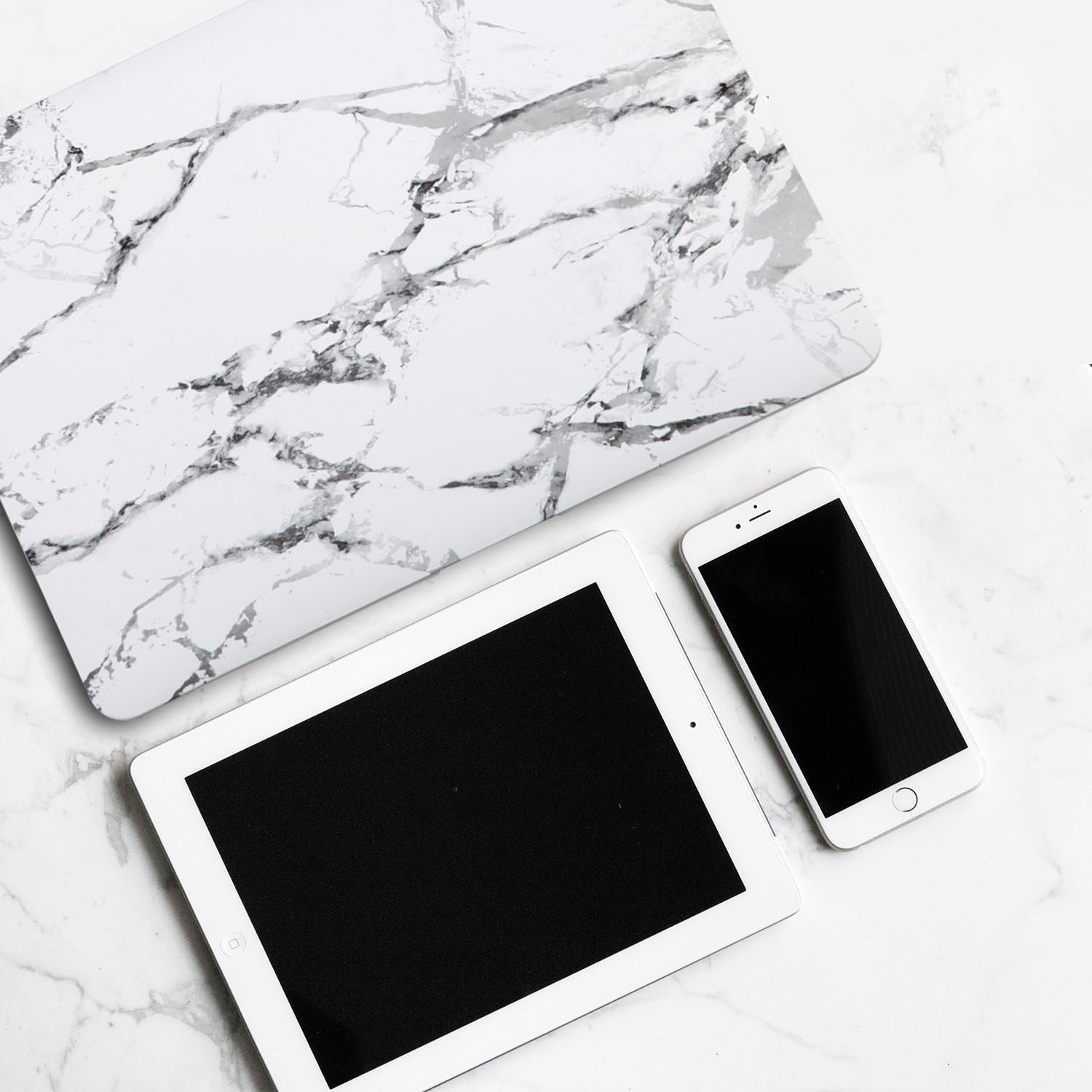 Zinmark 13 Inch Laptop Case Cover Compatible with MacBook Air 13.3 Inch A1369 / A1466, Plastic Folio Hard Cover Case - White Marble