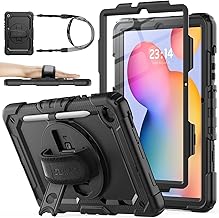 SEYMAC stock for Samsung Galaxy Tab S6 Lite Case 10.4 Inch 2024/2022/2020, Full Body Shockproof S6 Lite Case with Screen Protector, 360° Rotating Hand Strap/Stand, Pen Holder, Shoulder Strap, Black