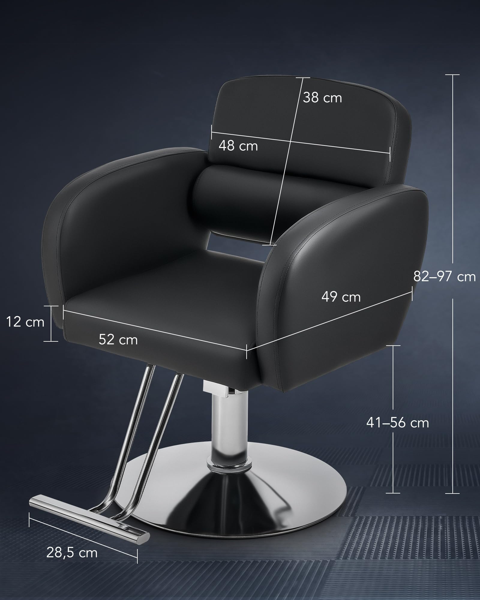 CO-Z Friseurstuhl Schwarz 41-56 cm Höhenverstellbar 360° Drehbar 250KG Barberstuhl