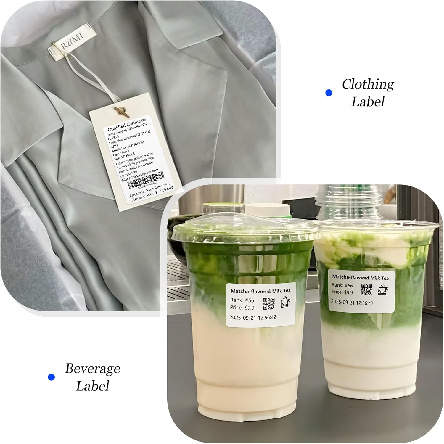 CLABEL 1x1 inch labels used for organizing food spices in jars and for labeling office documents in folders.
