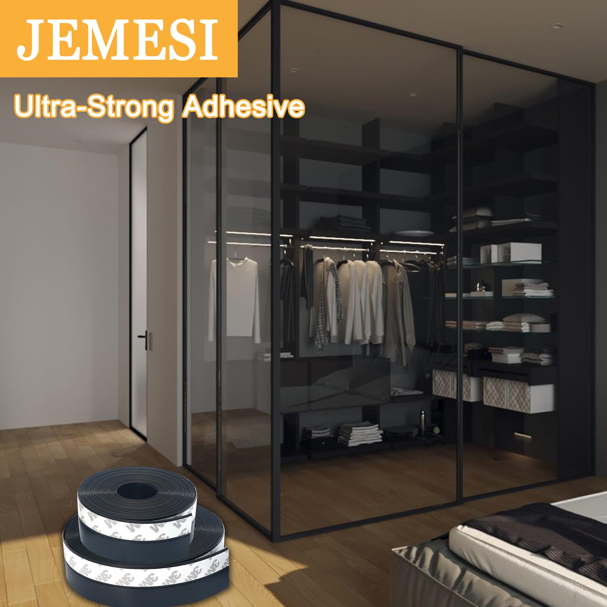 JEMESI Sigillante Autoadesivo, Porta Guarnizione Inferiore, Striscia Sigillante in Silicone Autoadesiva per Porte e Finestre,Insonorizzato, Weather Stripping,10mx35mm (nero)