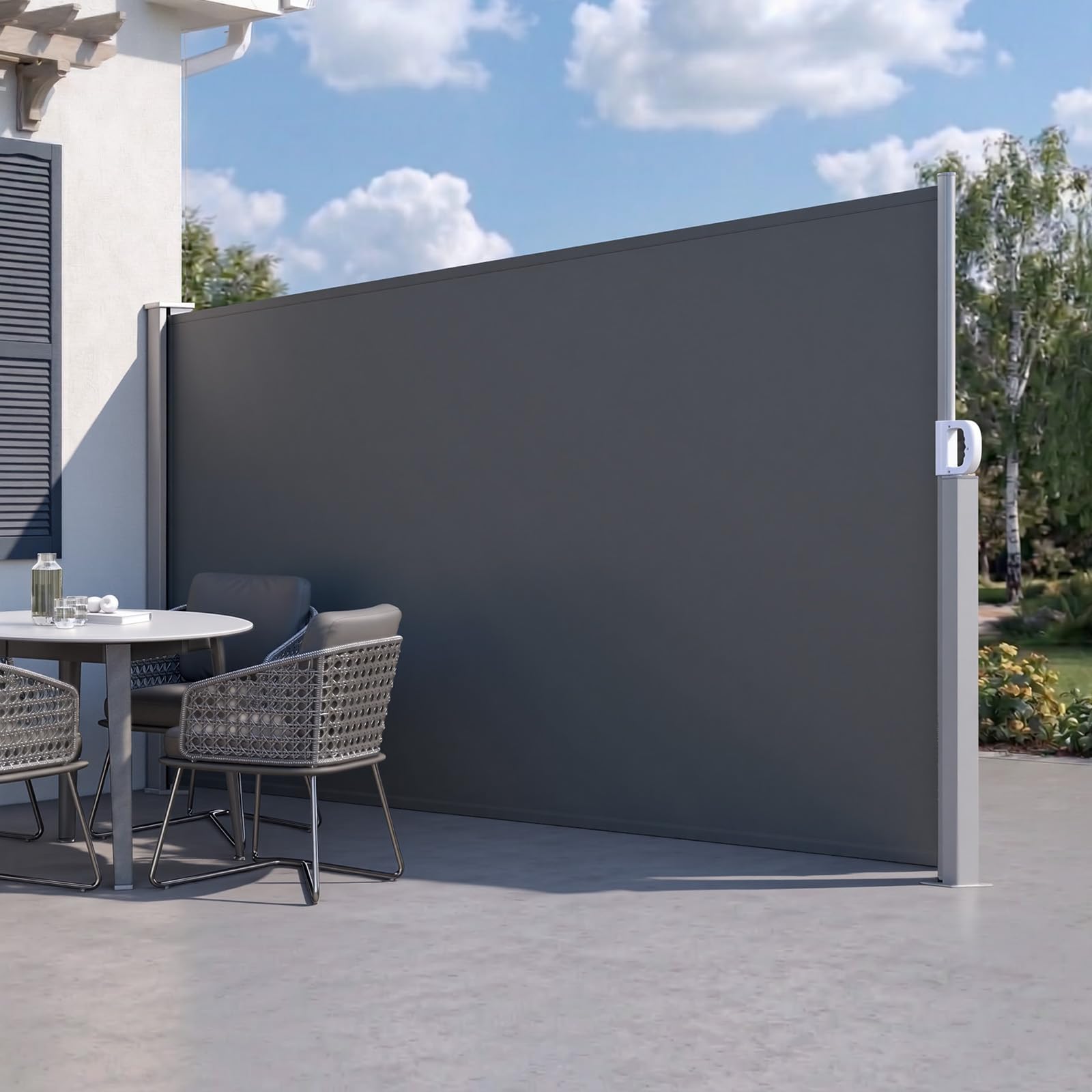UNIONLINE Seitenmarkise Ausziehbar 350x180cm, Sichtschutz | Sonnenschutz Markise, wasserdichter Faltbarer Sichtschutz für Garten Balkon & Terrasse, Dunkelgrau