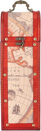 Miniatura 1 de WERTSW Caja de vino antigua, caja de regalo de vino retro decorativa con estampado de flores, caja de vino de madera con tapa y asa, estuche de