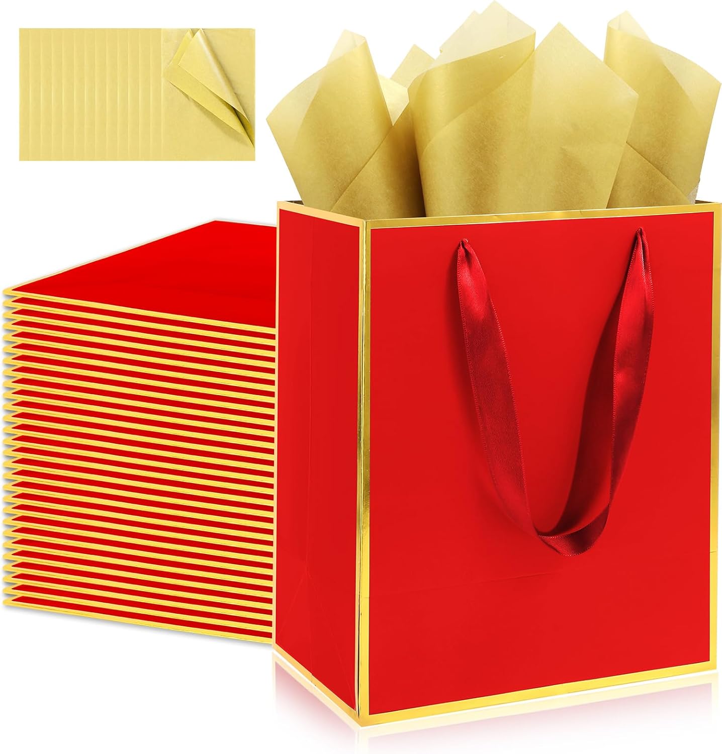 Addblu 50 Pack Luxury Gift Bags Bulk with Handles, Medium Size 9x7x3.15 Inches - Includes 50 Tissue Papers for Party Favors, Wedding, Birthday, Baby Shower, Easter & Holidays