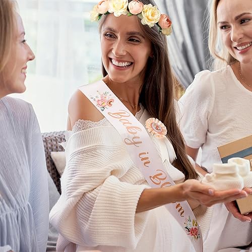 Miniatura 7 de Baby in Bloom - Banda para baby shower, banda para mamá y papá, corona de flores para revelaciones de género, fiesta, baby shower, fiesta, recuerdos