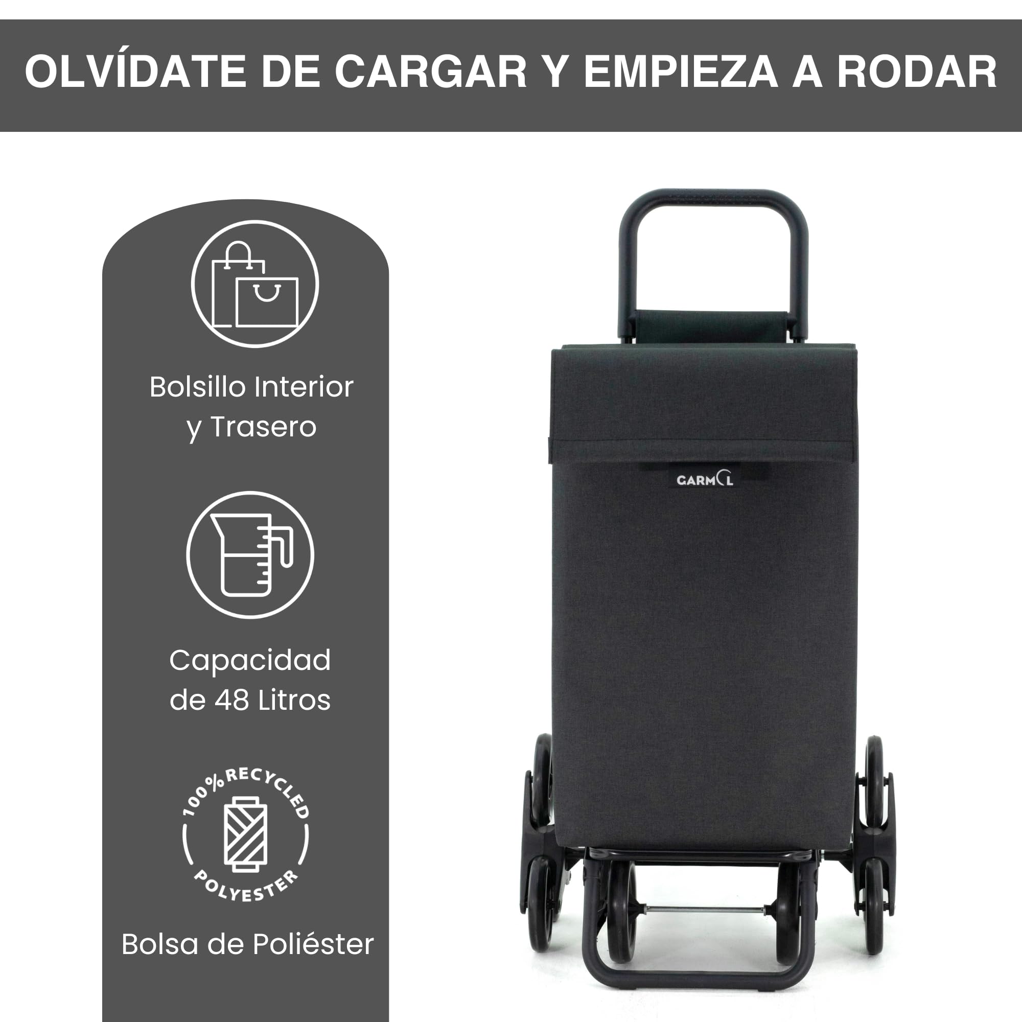 GARMOL Carro de la Compra Plegable 48 Litros | Carro de la Compra 8 Ruedas Gran Capacidad | Carrito Compra Plegable Color Negro