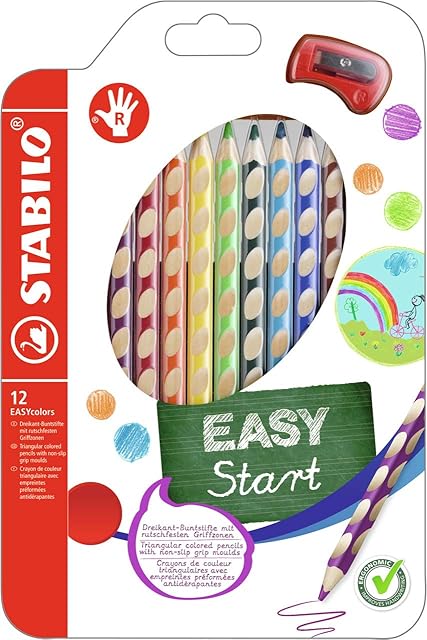 Colouring Pencil - STABILO EASYcolors - Right Handed - Wallet of 12 - Assorted Colours + Sharpener