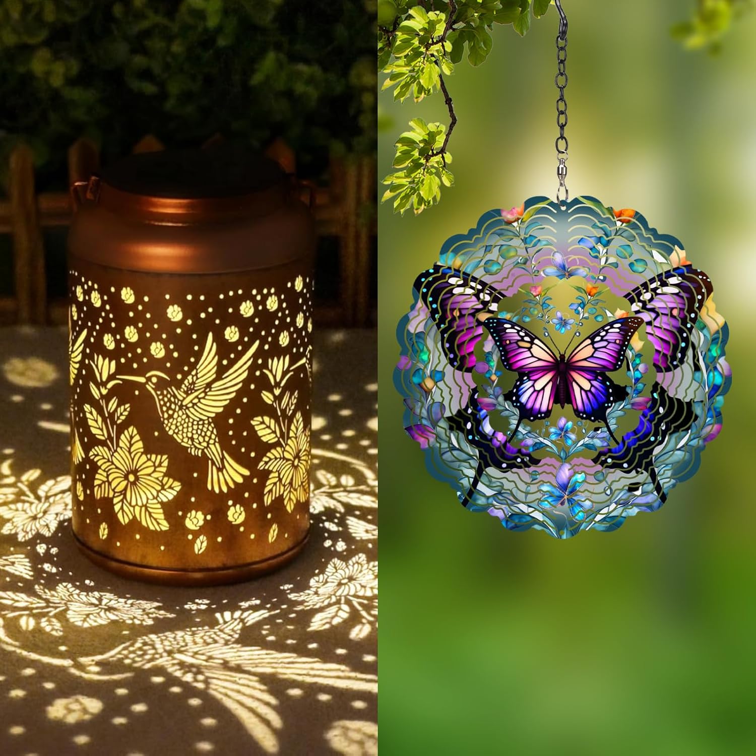 Gifts for Women Men Mom Hummingbird Solar Lights Outdoor Waterproof and Wind Spinners Outdoor Butterfly