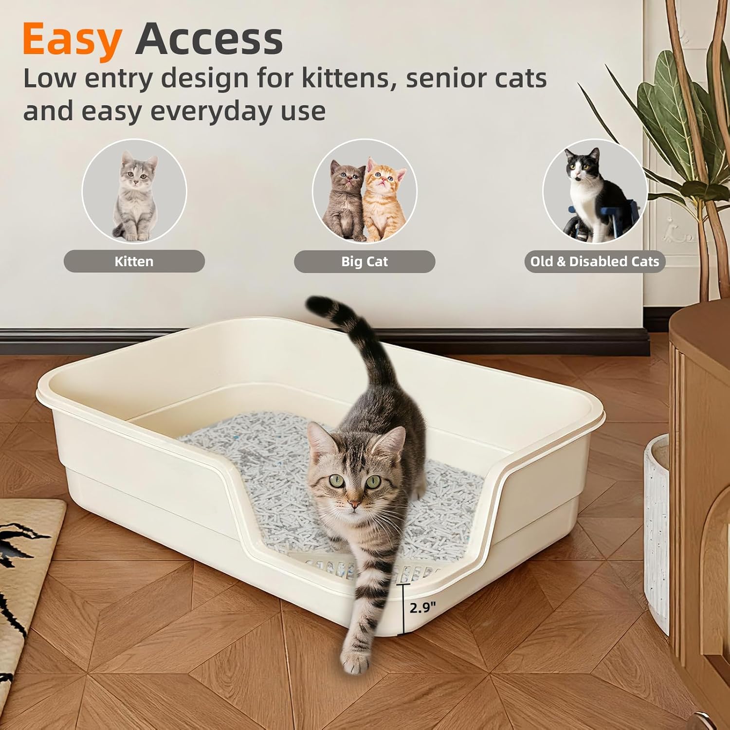 Extra Large Litter Box with Low Entry,Jumbo Cat Litter Box for Kitty and Senior Cats,Cat Box for Indoor Cats,Open Top Corner Litter Pan,Easy to Clean,23.6" L x 15.7" W x 5.9" H (Grey)