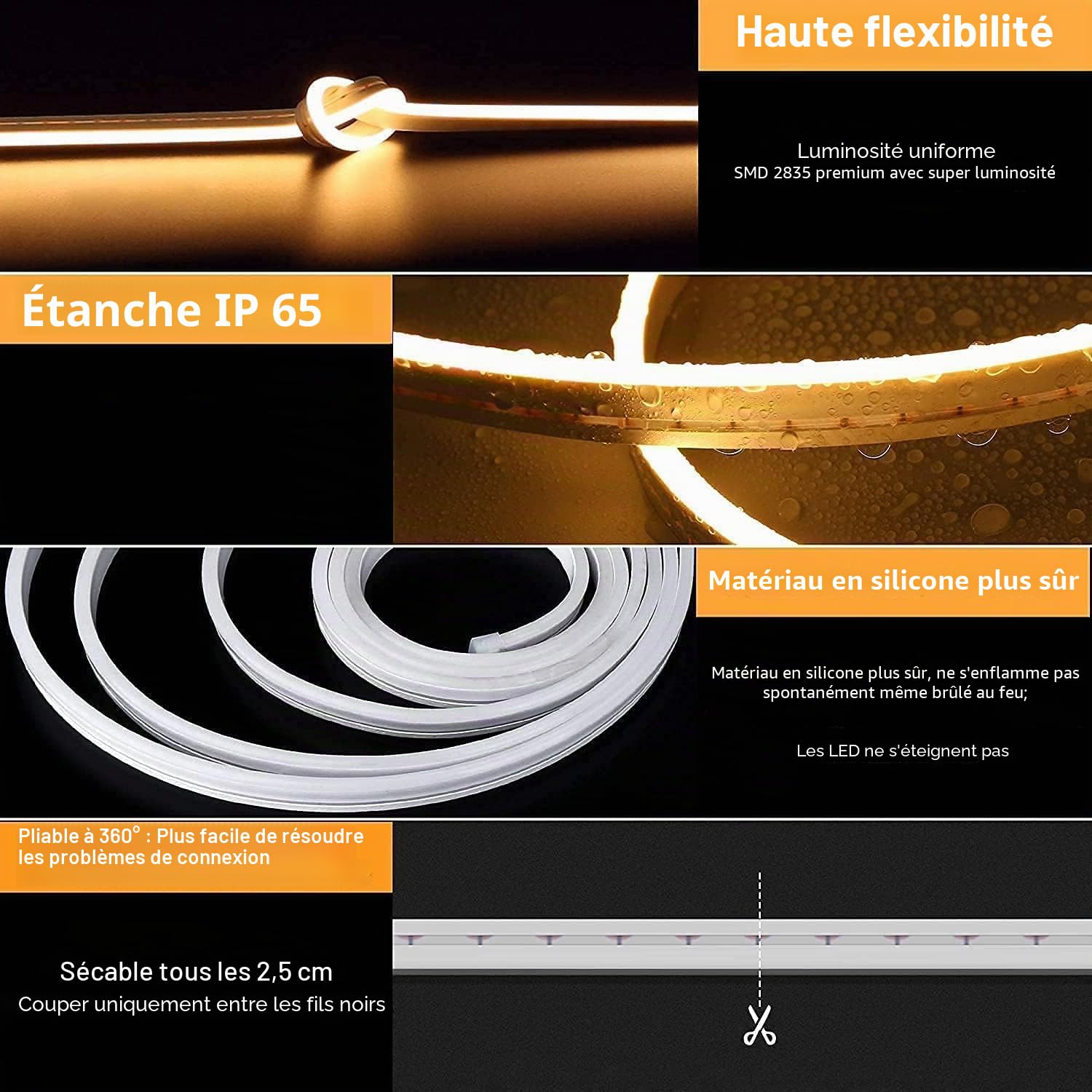 Lamomo Ruban LED 5M Blanc Chaud 12V Dimmable Néon Bande LED 3000K Etanche DIY Bande Lumineuse Flexible avec Alimentation et Télécommande IR pour Intérieur/Extérieur Maison Cuisine Décoration