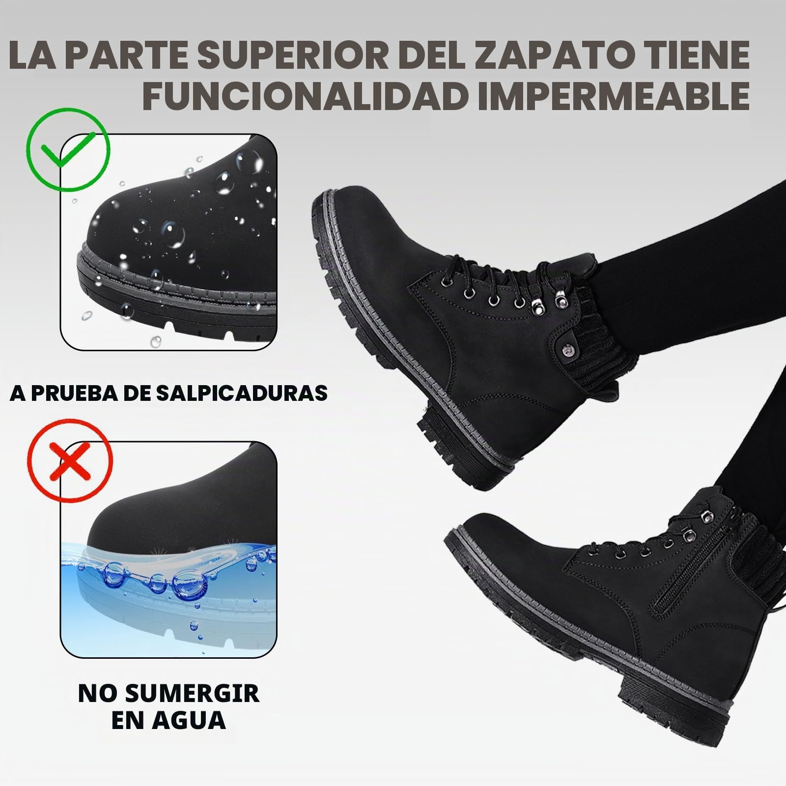 Mujeres Senderismo Nieve Invierno Botas Impermeables Botines de Nieve Senderismo Botas Calientes Fur Forro Boots Outdoor Antideslizantes Trekking Zapatos Negro 42EU