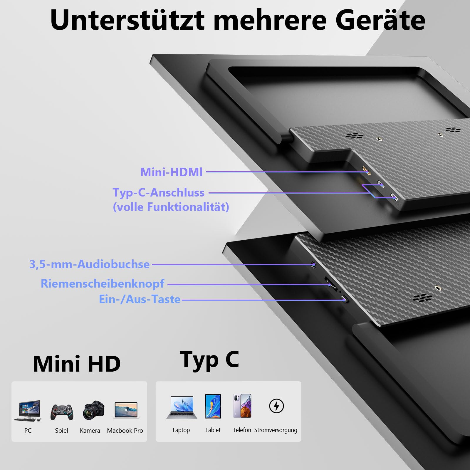 15,3 Zoll 10-Punkt Touchscreen Monitor, Tragbarer Homeoffice Zweitbildschirm IPS 1920x1200, Stereolautsprecher, USB-C EIN-Kabel u. HDMI für Laptop Smartphone Switch, Augenschutz