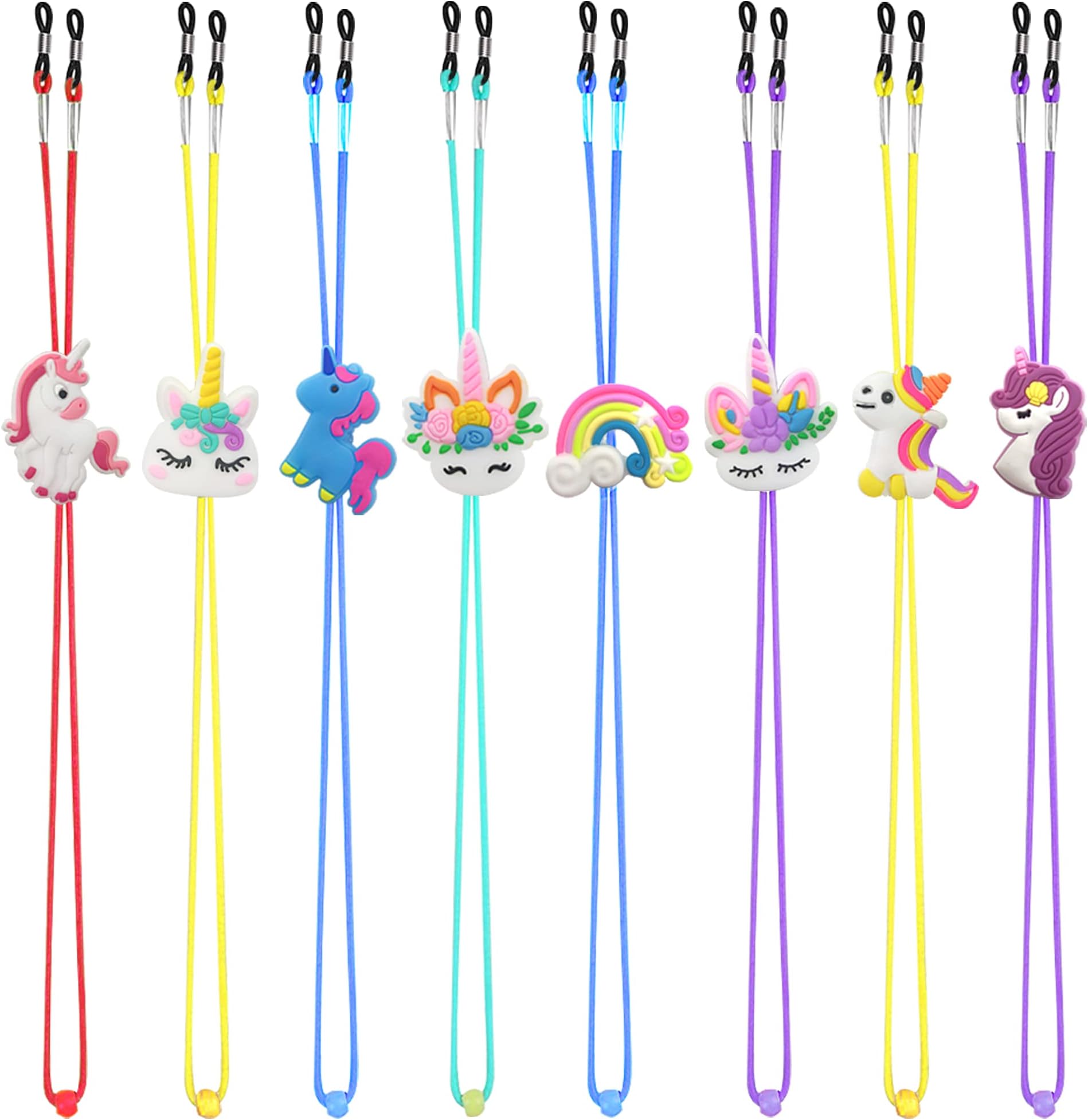 SKYCOOOOL Kids Glasses Strap (8PCS) Unicorn Rainbow Adjuster Stretchy Eyeglass Strap for Boys Girls