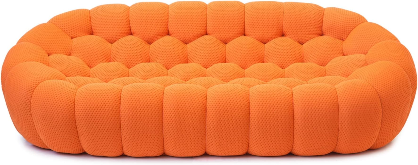 Bubble Couch, Modern 3-Seater Upholstered Mesh Fabric Round Floor Sofa, 3D Honeycomb Shape Bubble Sofa Curved Sofas for Living Room, Circle Boneless Orange Couch, No-Assembly (Orange, 98.43")