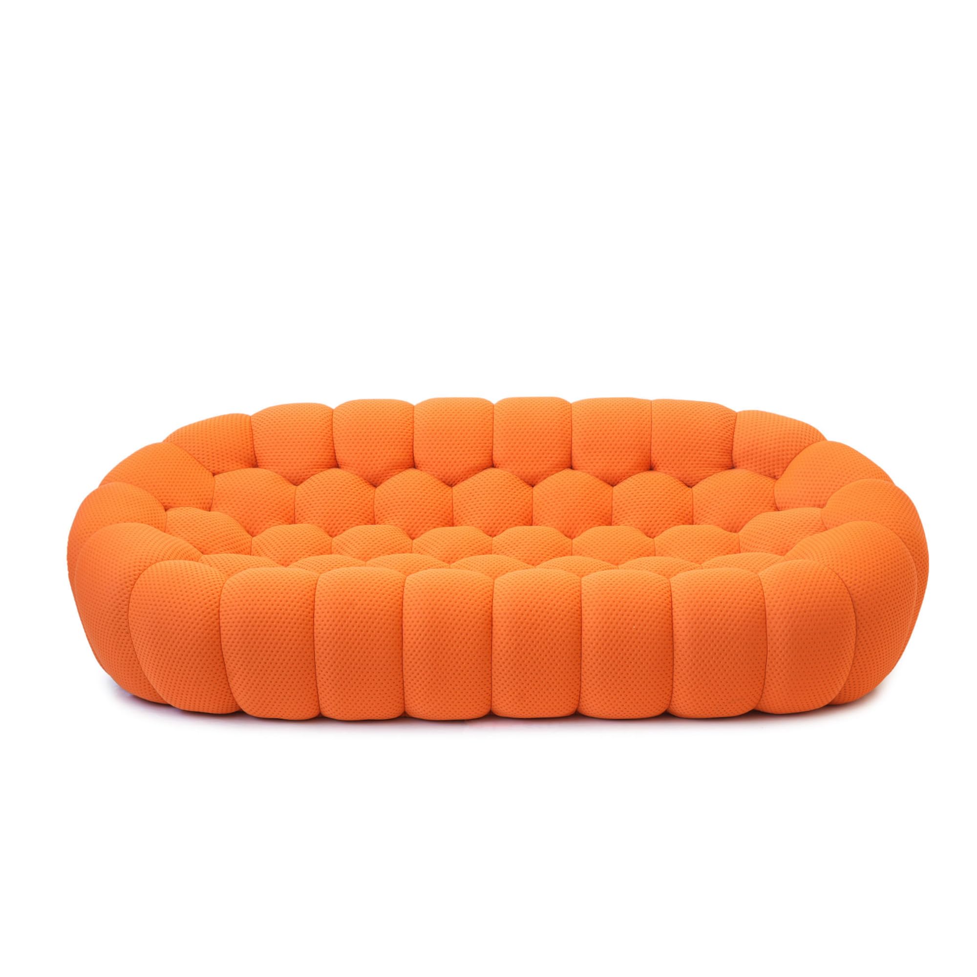 Bubble Couch, Modern 3-Seater Upholstered Mesh Fabric Round Floor Sofa, 3D Honeycomb Shape Bubble Sofa Curved Sofas for Living Room, Circle Boneless Orange Couch, No-Assembly (Orange, 98.43")