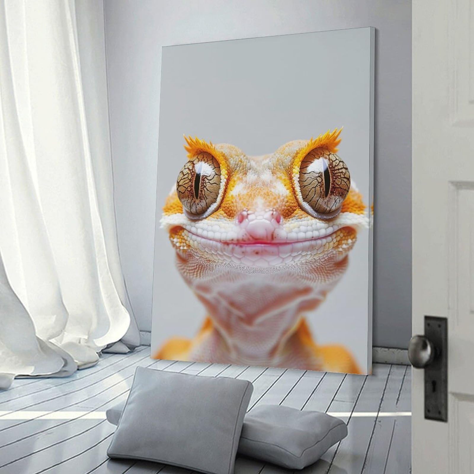 Junmoney Crested Gecko Face Wall Art Print, 24x36inch(60x90cm), for Bedroom Decor, Cosy Corners Or Studios, Decorative Wall Art for Cosy Rooms