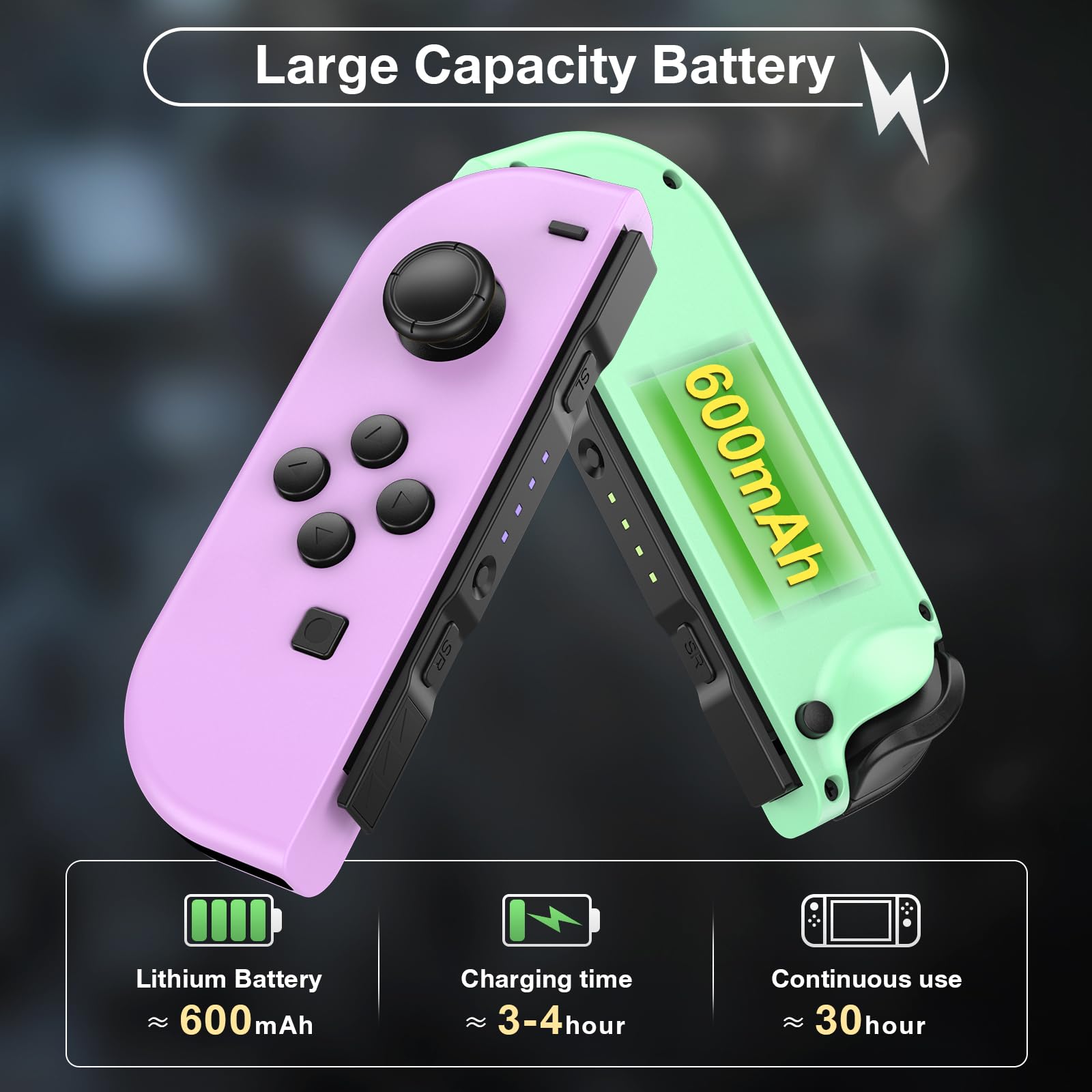 LNLBADNZ Replacement for Nintendo Switch Controller, Left and Right Switch Wireless Controllers Compatible with Switch/Lite/OLED, Support Motion Control/Wake-up/Dual Vibration (P-G) — view 3