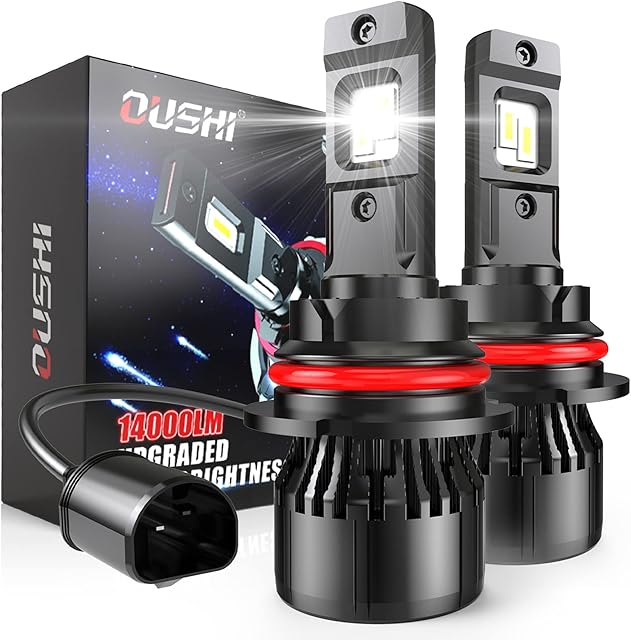 9007 LED Headlight Bulb, OUSHI 70W 14000 Lumens Per Pair Extremely Bright 6000K Xenon White 360 Degree Adjustable Beam High Power HB5 Hi/Lo Beam Headlight Bulbs Conversion Kit, Pack of 2