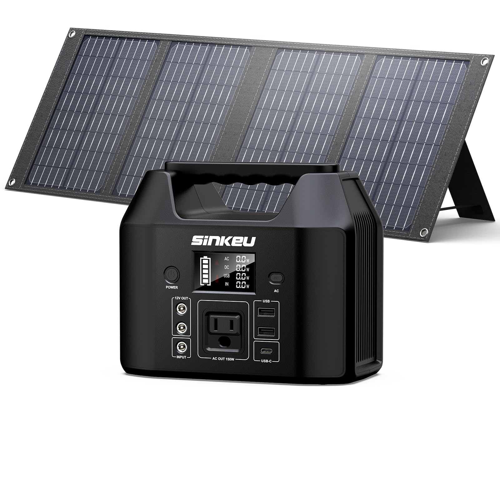 SinKeu Portable Power Station with 40W Portable Solar Panels LiFePO4 Battery Solar Generator for Home Use 150W Power