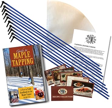 MAPLE TAPPER Maple Syrup Tree Tapping Kit 10 Spiles + 10 3 Tubes + 1 1 QT Maple Sap Filter + 80 Page Book Guide to Maple Tapping" & Recipe Cards -BPA FREE- Made in North America