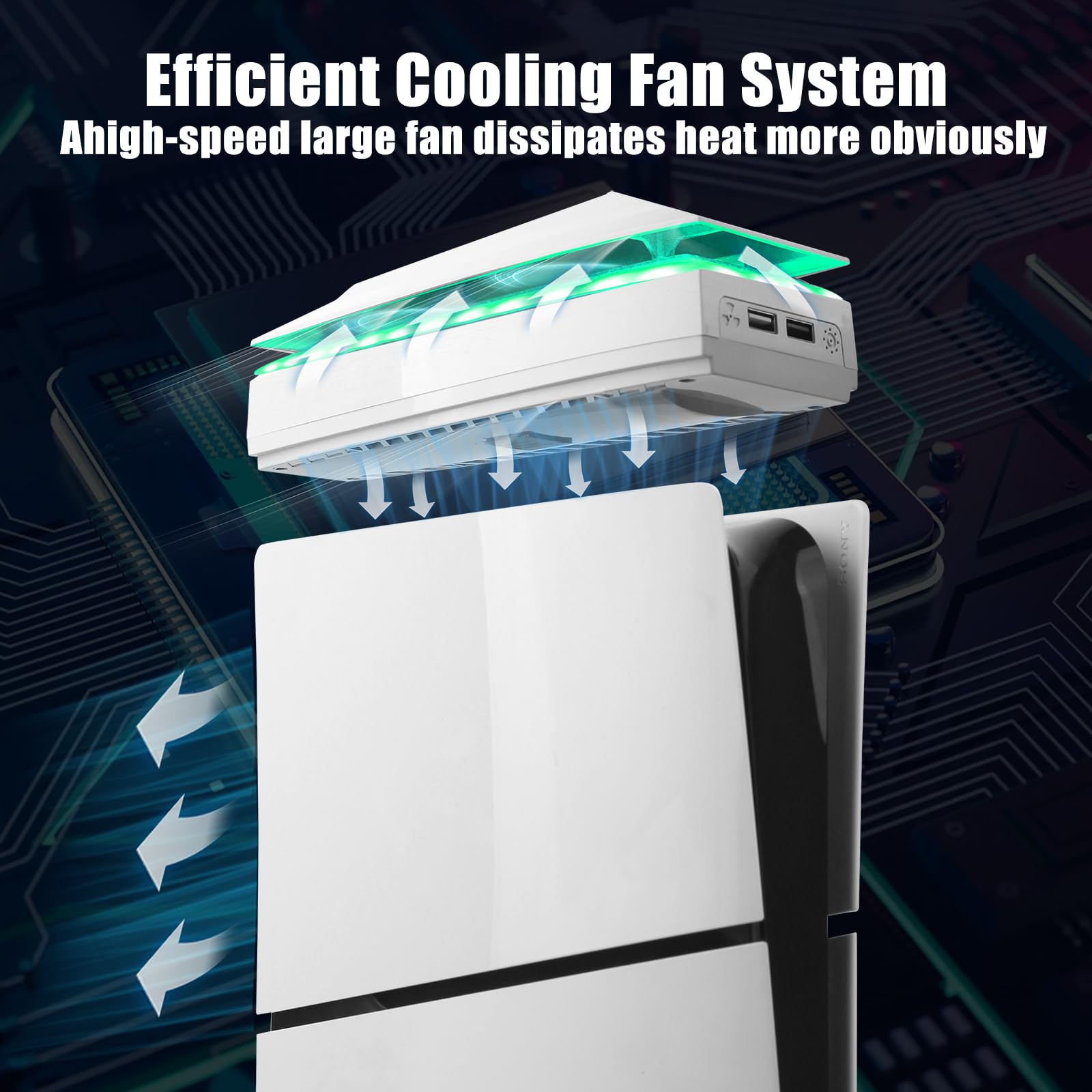 Raryars Console Cooling Fan for PS5 Slim with Dust Cover Colorful LED Light for PS5 Slim Console Disc Edition & Digital Edition Silent Absorb Fan Cooler with 2 USB Port Playstation 5 Slim Cooling System thumbnail 4