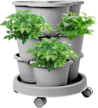 Vertical Planter - Stacking Tower Planter Garden Plant Pots, Gardening Accessories, Removable Wheels, Tiered Container, Space-Saving Design, Planting Tool for Indoor Outdoor Balcony 12.4x5.31 Inches