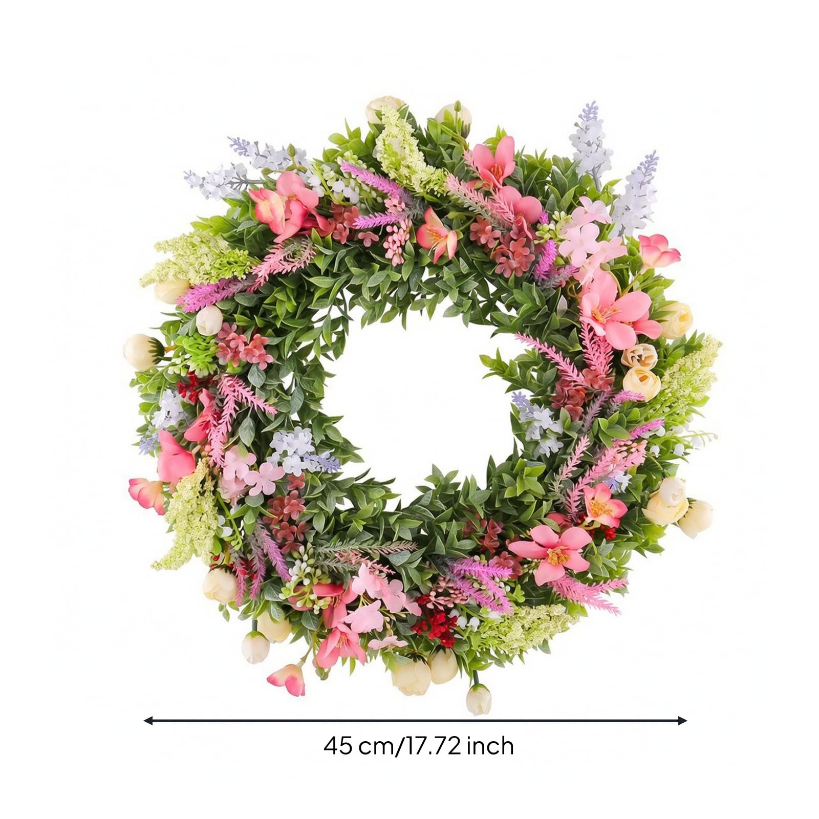 Natürlich künstlicher Kranz | Künstlicher Blumenkranz, bunt, Dekokranz mit Kunstblumen, für Eingangsbereich