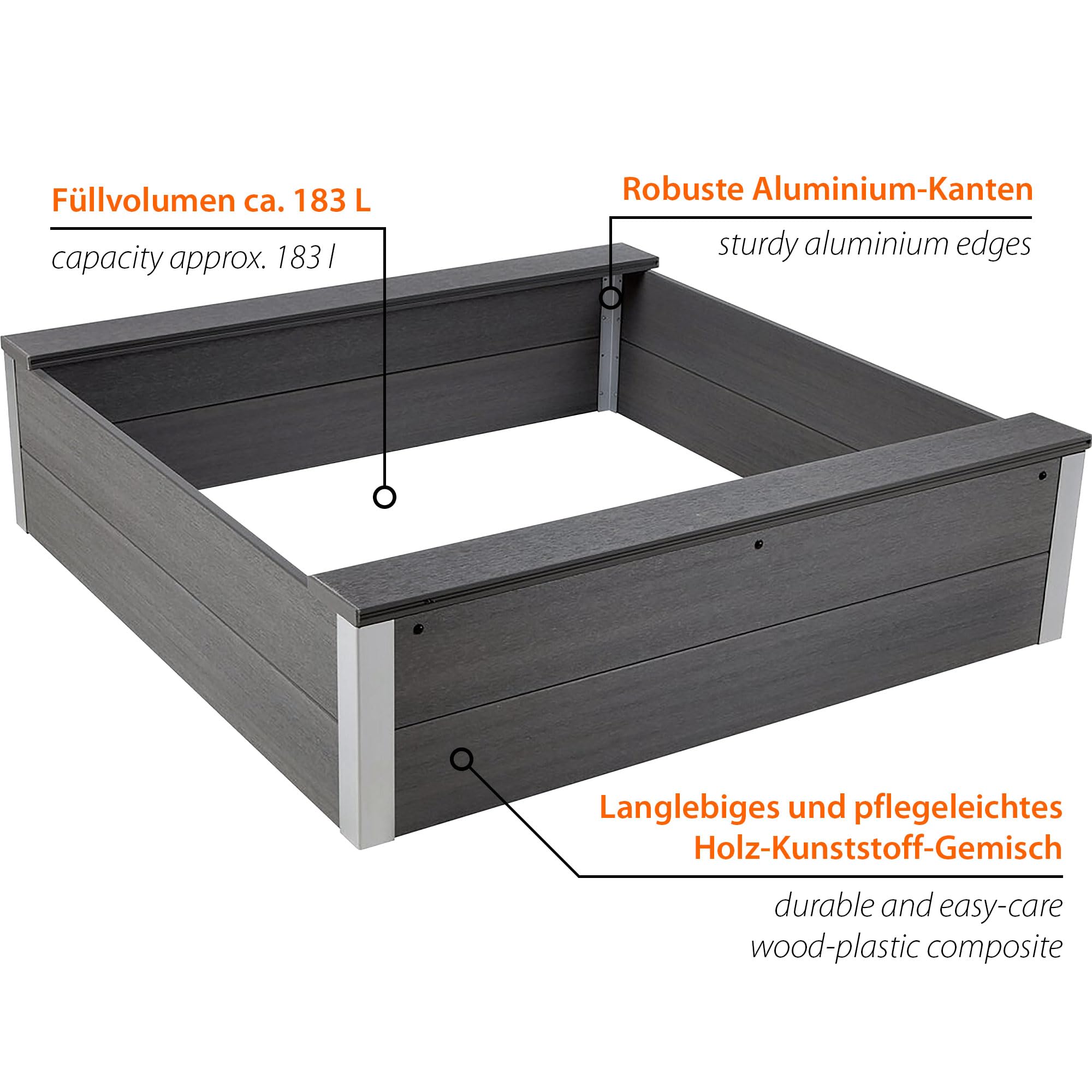 dobar® Piaskownica z odpornego na warunki atmosferyczne WPC – piaskownica do zabawy w ogrodzie – 115 x 115 x 30 cm – antracytowa