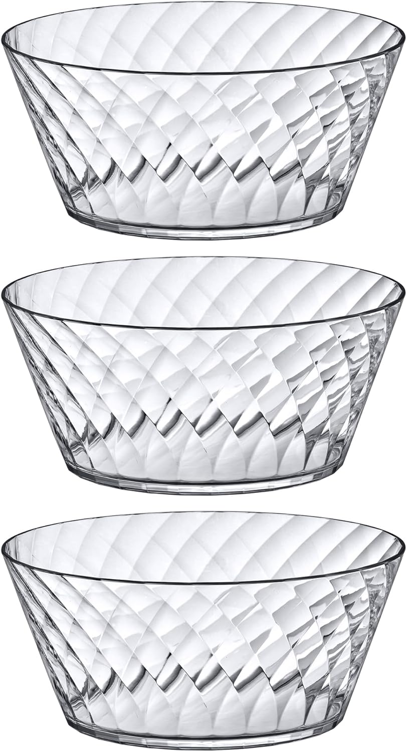 Amazing Abby - Bonita - 130-Ounce Plastic Serving Bowls (Set of 3), 10-Inch Clear Salad Bowl Set, BPA-Free, Shatter-Proof, Dishwasher-Safe, Stackable, Great for Salad, Fruit, Cereal, Snack, and More