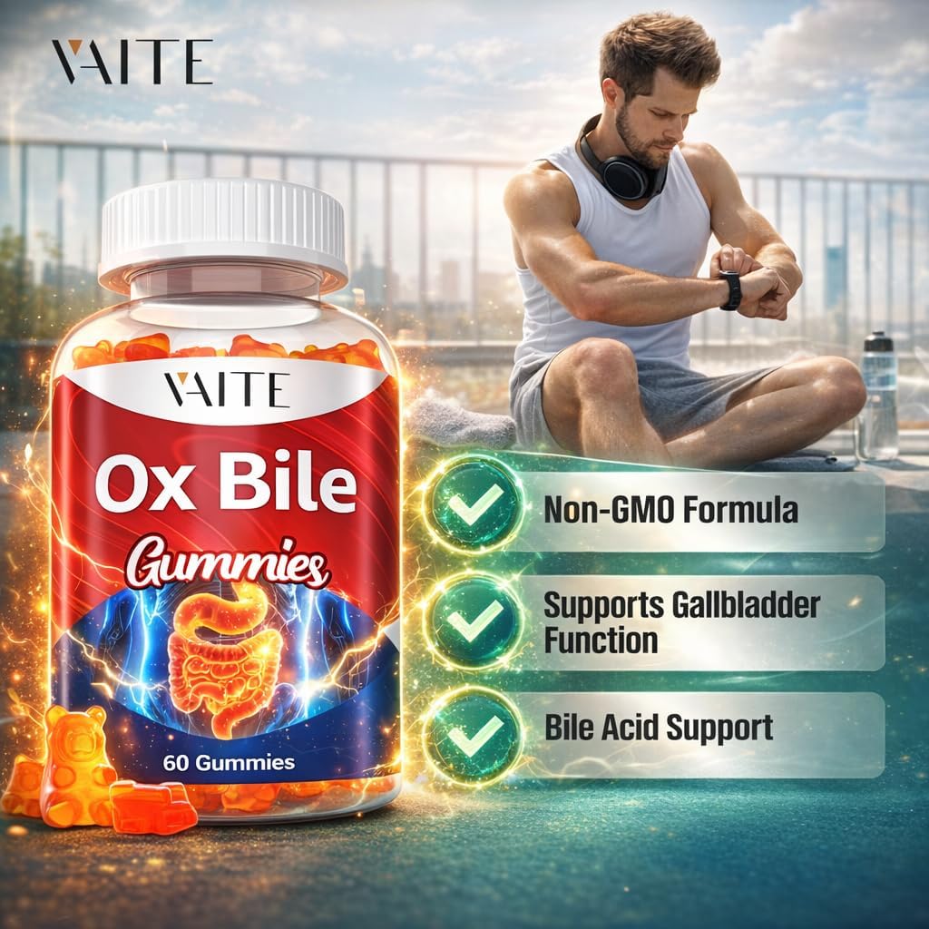 VAITE Ox Bile Gummies – 500mg Digestive Support for Gallbladder & Gut Health – Non-GMO, Sugar-Free Supplement – Helps Nutrient Absorption & Bile Flow – 60 Easy-to-Chew Bile Acid Chewables