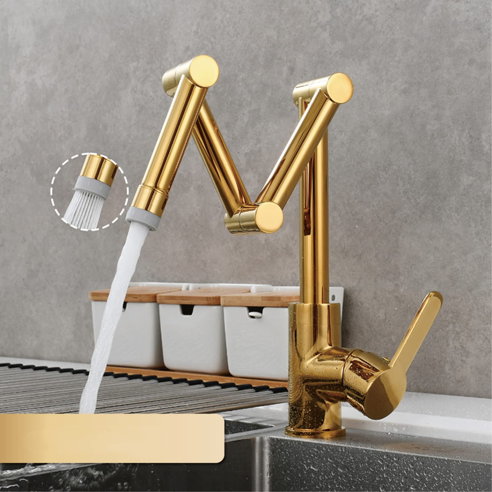 Yjyjy 2 Function Titanium Faucet Brass Pot Filler Faucet Deck Mounted Triple Joint Swing Arm Kitchen Faucet With Hot And Cold Water Brushed Finish Extendable And Foldable Design 2 Functions Tap