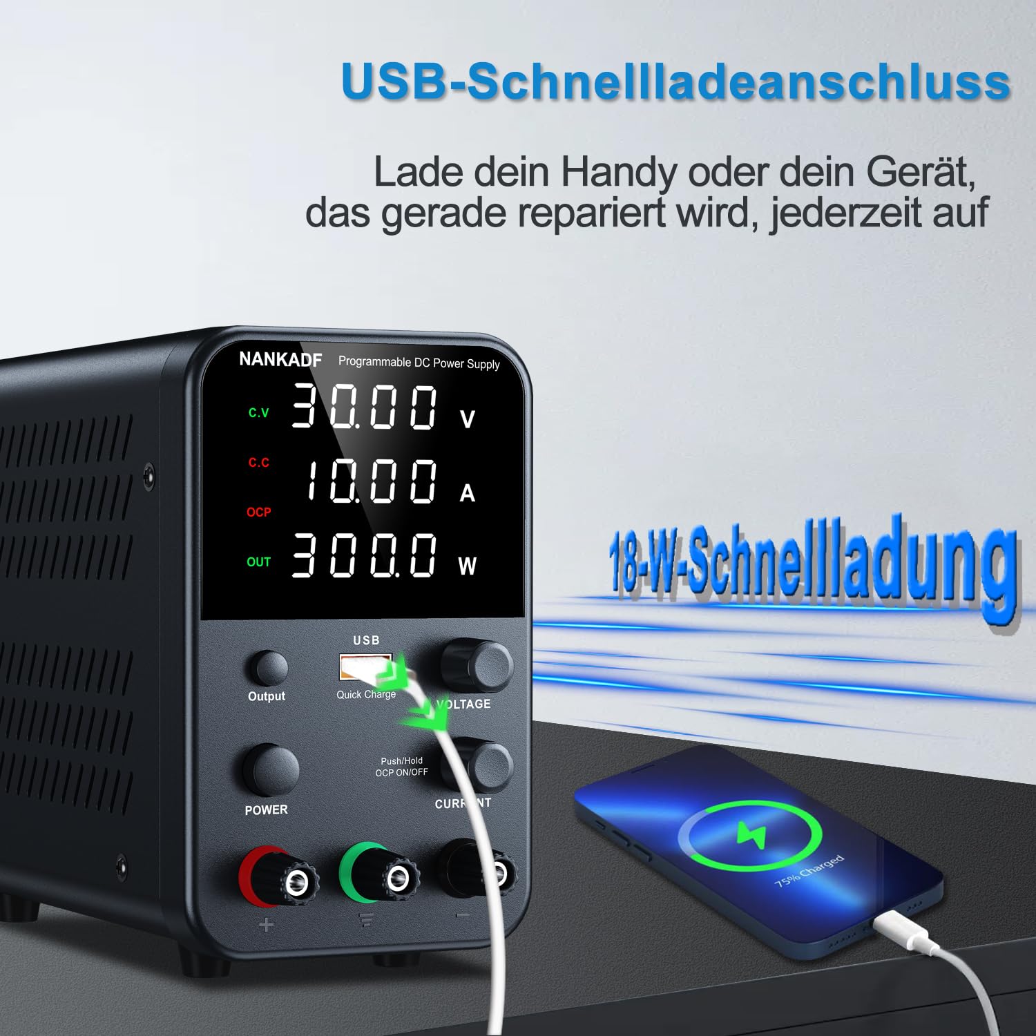 Labornetzteil (0-30V,0-10A),DC Regelbar Netzgerät mit 4-stelliger LED-Anzeige (Gebereinstellknopf/Ausgangsschalter)