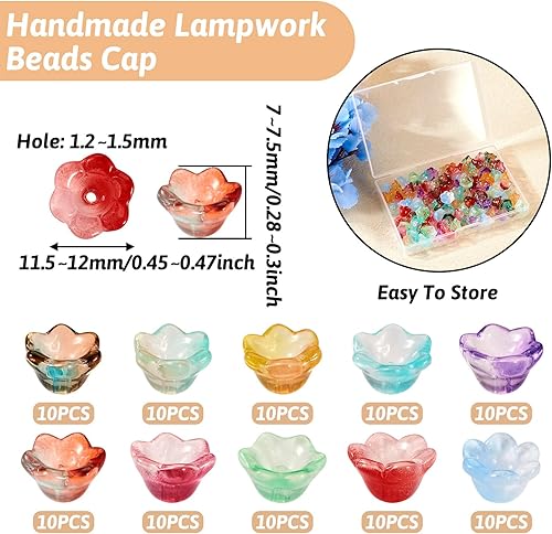 Vista 168 de FASHEWELRY 10 cuentas de cristal hechas a mano, cuentas florales de cristal, cuentas espaciadoras de flores de trompeta transparentes, cuentas