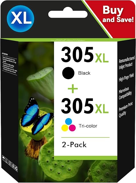 ColorKing 305xl Remanufactured Ink Cartridge Replacement for HP 305 XL Ink Cartridge Combo Pack for HP DeskJet 2710 2720 DeskJet Plus 4120 4130 Envy 6020 6030 Envy Pro 6420 6430(1 Black, 1 Colour)