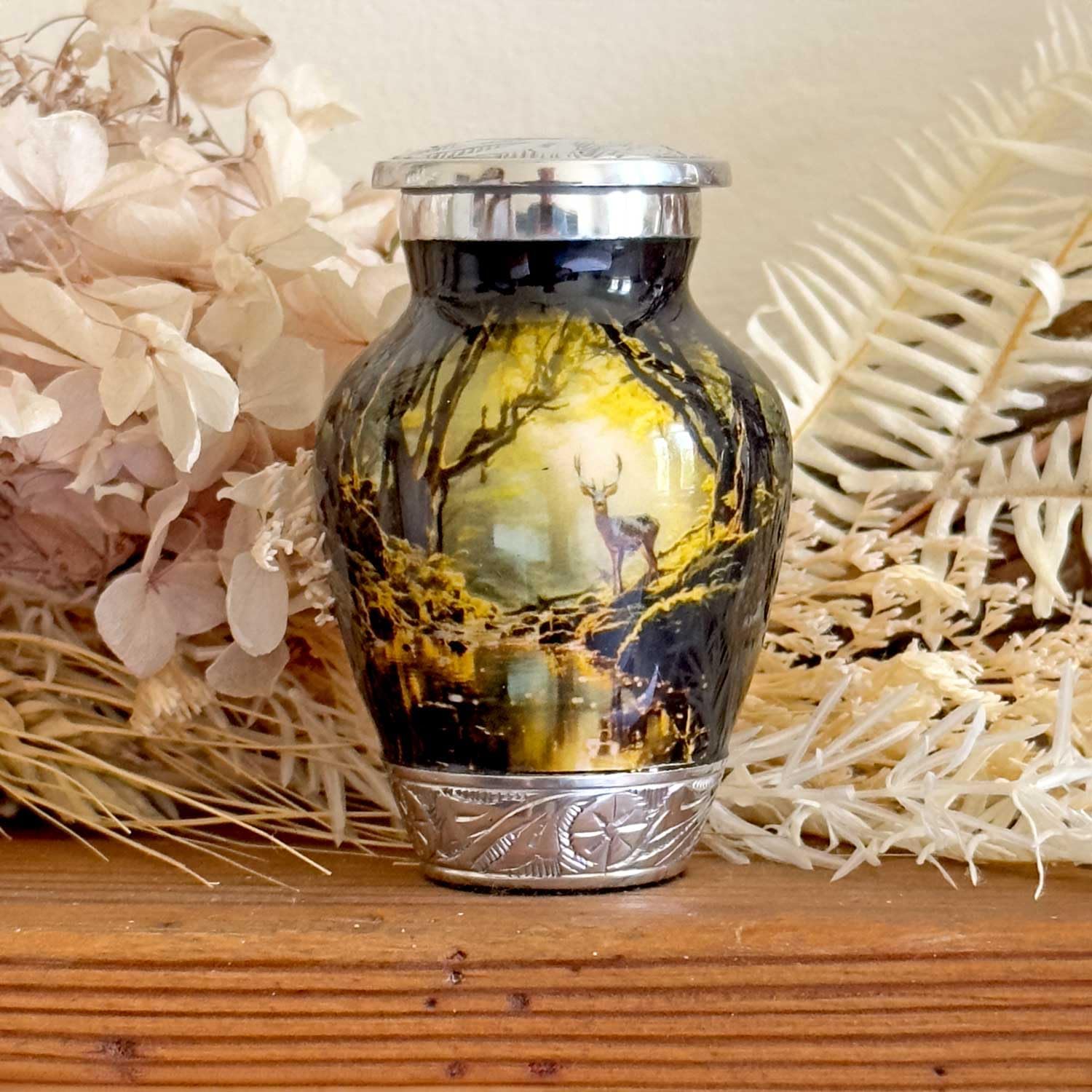 Deer Forest Urn for Human Ashes | Keepsake Handcrafted Funeral Memorial | Decorative Cremation Urn for Women and Men