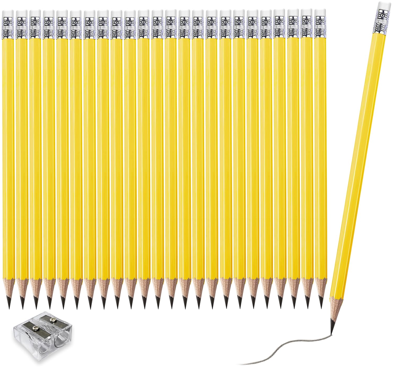 Adhere Wood-Cased pencils Pre-Sharpened 2B Pencils with Eraser, 25-Pack with free Sharpener ideal for home, office, or classroom writing (Yellow)